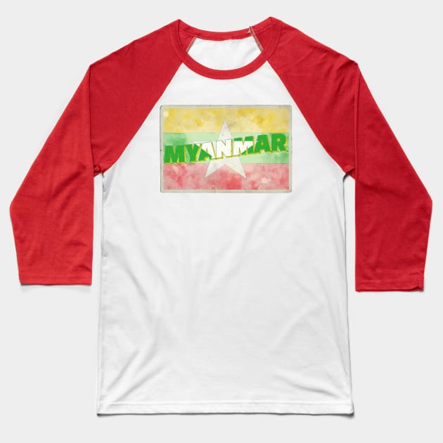 Myanmar Vintage style retro souvenir Baseball T-Shirt by DesignerPropo